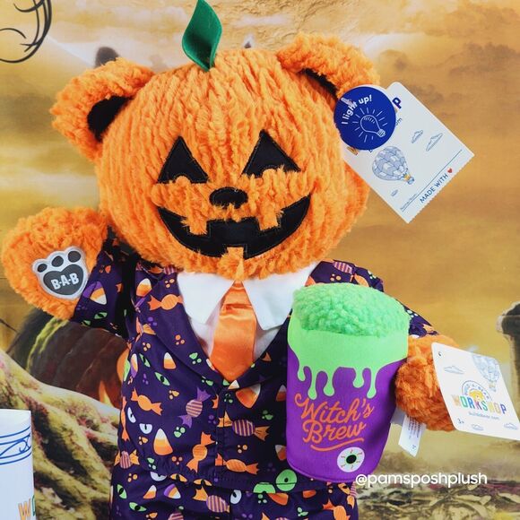 Build A Bear Pumpkin Glow Plush Halloween Jack O'Lantern 2023 Dress Suit Clothes - Picture 6 of 15